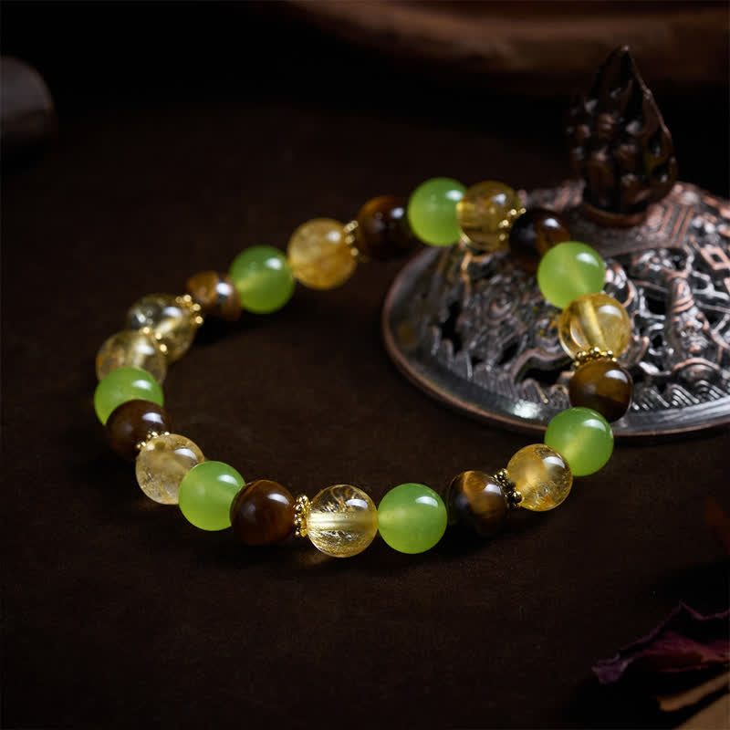 Buddha Stones Pulsera de la prosperidad con citrino natural, ojo de tigre y jade verde. - image 9