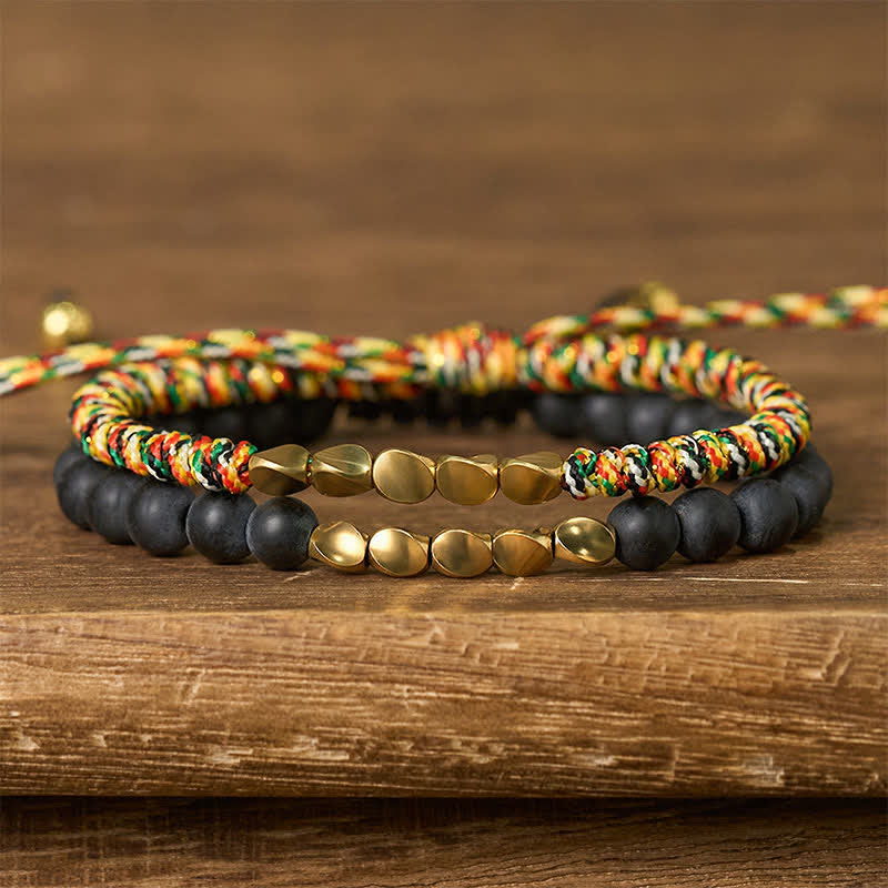 Buddha Stones Pulsera de cobre con cuentas de piedra natural esmerilada (2 piezas) - Multicolor + Piedra esmerilada (Circunferencia de la muñeca: 17-28 cm) - image 0