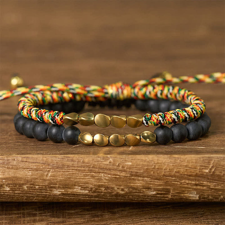 Buddha Stones Pulsera de cobre con cuentas de piedra natural esmerilada (2 piezas) - Multicolor + Piedra esmerilada (Circunferencia de la muñeca: 17-28 cm) - image 0