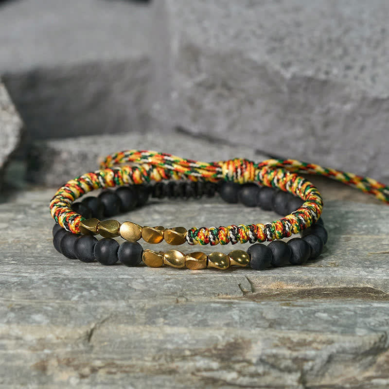 Buddha Stones Pulsera de cobre con cuentas de piedra natural esmerilada (2 piezas) - image 1