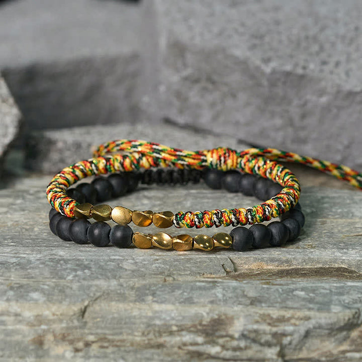 Buddha Stones Pulsera de cobre con cuentas de piedra natural esmerilada (2 piezas) - image 1