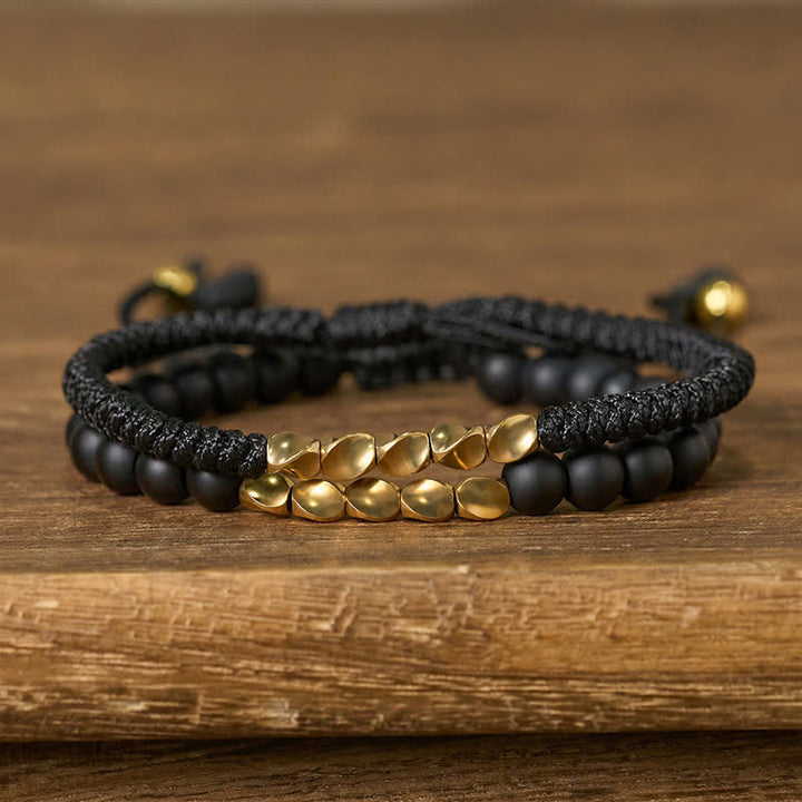 Buddha Stones Pulsera de cobre con cuentas de piedra natural esmerilada (2 piezas) - Negro + Piedra esmerilada (Circunferencia de la muñeca: 17-28 cm) - image 9
