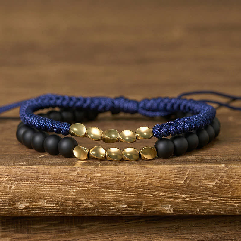 Buddha Stones Pulsera de cobre con cuentas de piedra natural esmerilada (2 piezas) - Azul marino + Piedra esmerilada (Circunferencia de la muñeca: 17-28 cm) - image 4