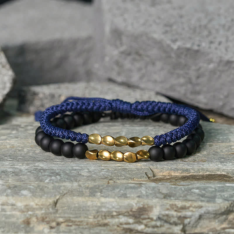 Buddha Stones Pulsera de cobre con cuentas de piedra natural esmerilada (2 piezas) - image 6