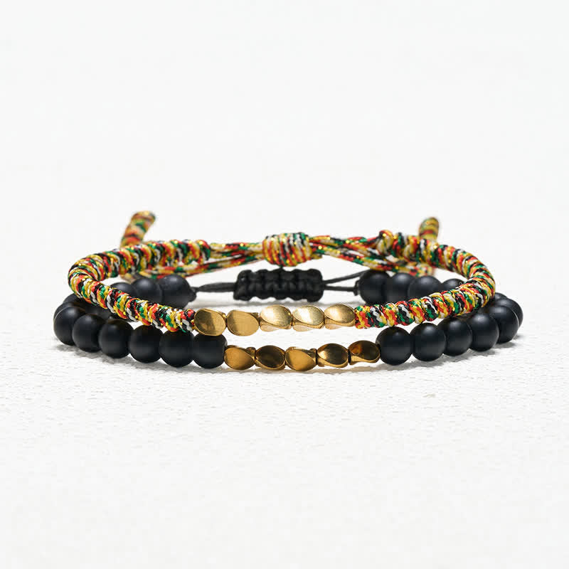 Buddha Stones Pulsera de cobre con cuentas de piedra natural esmerilada (2 piezas) - image 3