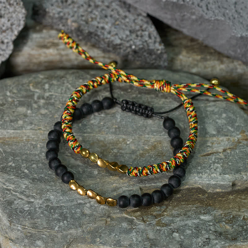 Buddha Stones Pulsera de cobre con cuentas de piedra natural esmerilada (2 piezas) - image 2