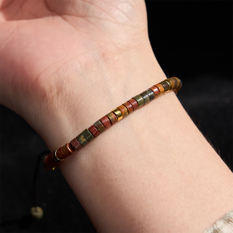 Buddha Stones Pulsera de hilo energético con pequeñas cuentas de jaspe Picasso - image 4