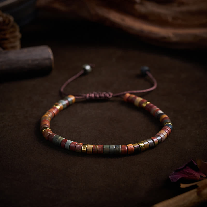 Buddha Stones Pulsera de hilo energético con pequeñas cuentas de jaspe Picasso - image 9