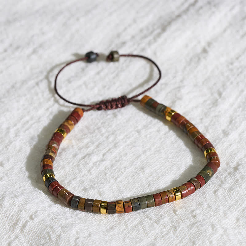 Buddha Stones Pulsera de hilo energético con pequeñas cuentas de jaspe Picasso - image 11