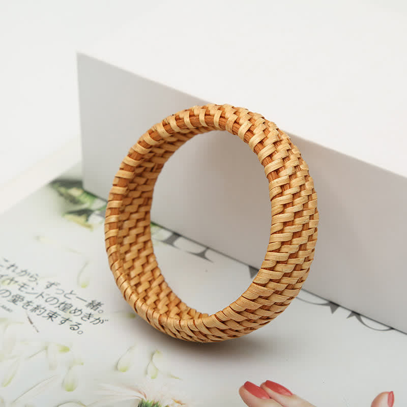 Buddha Stones Brazalete ancho estilo boho tejido a mano con ratán natural para mayor protección. - image 6