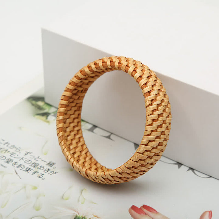 Buddha Stones Brazalete ancho estilo boho tejido a mano con ratán natural para mayor protección. - image 6