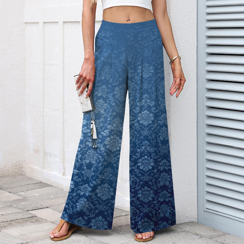 Buddha Stones Pantalones de mujer de algodón y lino con estampado floral vintage, cintura elástica, pernera ancha y bolsillos. - image 1