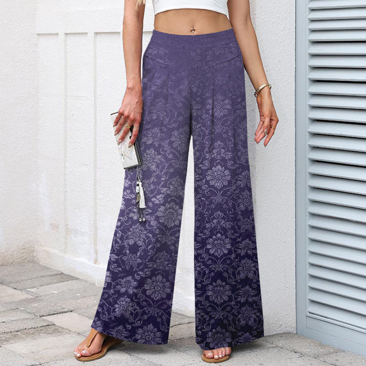Buddha Stones Pantalones de mujer de algodón y lino con estampado floral vintage, cintura elástica, pernera ancha y bolsillos. - image 5
