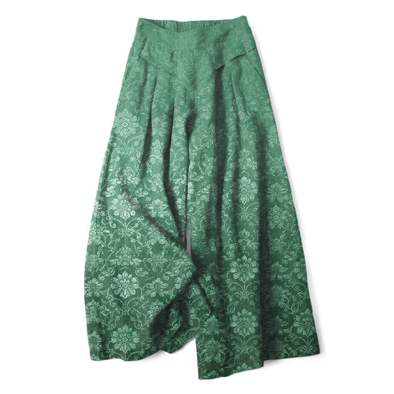 Buddha Stones Pantalones de mujer de algodón y lino con estampado floral vintage, cintura elástica, pernera ancha y bolsillos. - Verdemar - US16，UK/AU20，EU48 (3XL) - image 6