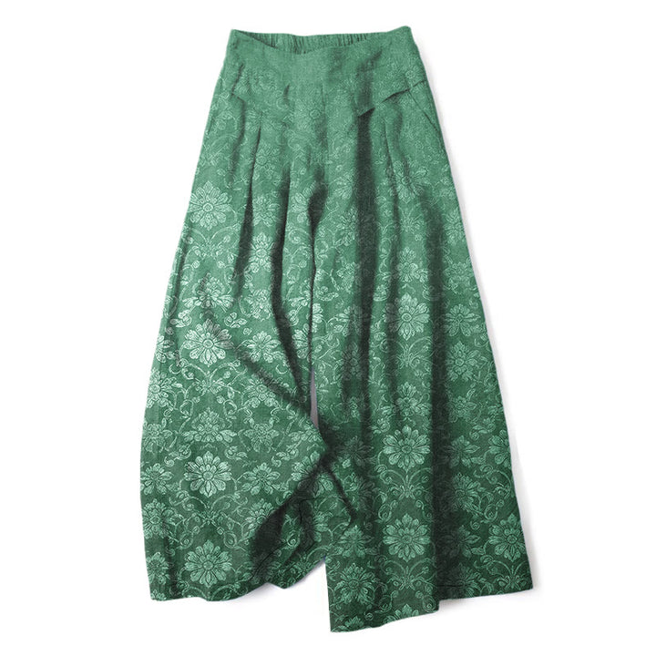 Buddha Stones Pantalones de mujer de algodón y lino con estampado floral vintage, cintura elástica, pernera ancha y bolsillos. - Verdemar - US16，UK/AU20，EU48 (3XL) - image 6