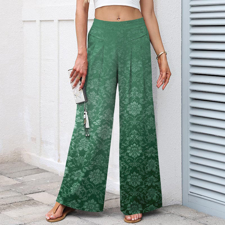 Buddha Stones Pantalones de mujer de algodón y lino con estampado floral vintage, cintura elástica, pernera ancha y bolsillos. - image 7