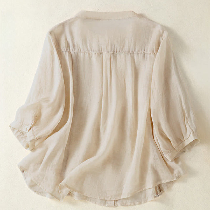 Buddha Stones Camisas de manga tres cuartos lisas con botones, estilo vintage de verano para mujer. - image 13