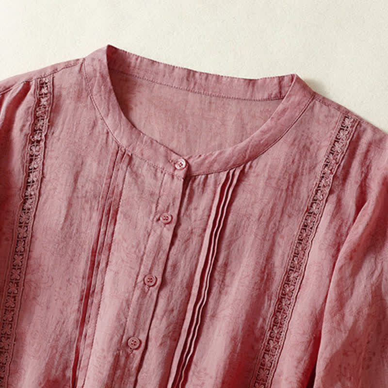 Buddha Stones Camisas de manga tres cuartos lisas con botones, estilo vintage de verano para mujer. - image 7