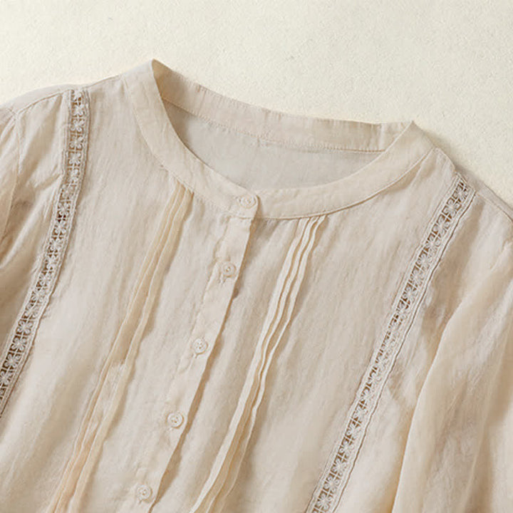 Buddha Stones Camisas de manga tres cuartos lisas con botones, estilo vintage de verano para mujer. - image 14