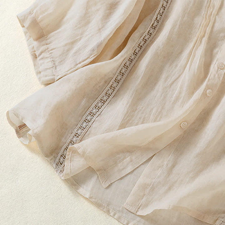 Buddha Stones Camisas de manga tres cuartos lisas con botones, estilo vintage de verano para mujer. - image 17