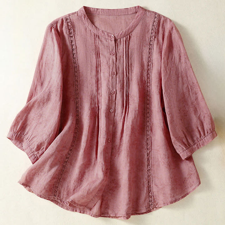 Buddha Stones Camisas de manga tres cuartos lisas con botones, estilo vintage de verano para mujer. - PeachPuff - US8-10，UK/AU12-14，EU40-42 (2XL) - image 6