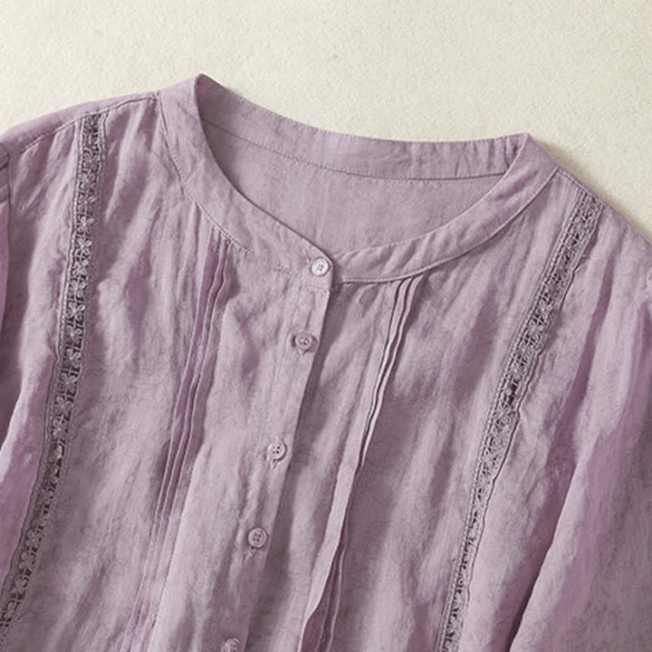 Buddha Stones Camisas de manga tres cuartos lisas con botones, estilo vintage de verano para mujer. - image 21