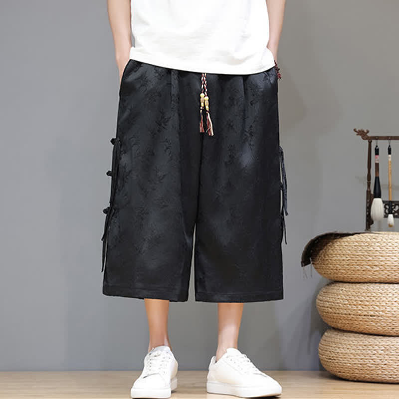 Buddha Stones Pantalones rectos de pierna ancha para hombre con botones laterales y bolsillos, estilo Summer Tang. - image 2