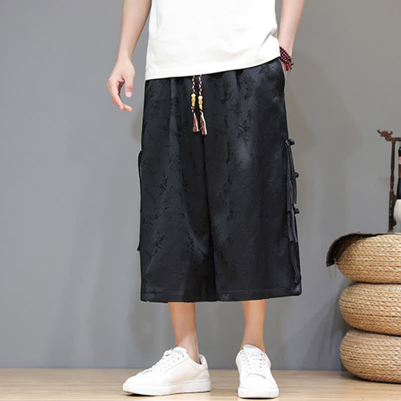 Buddha Stones Pantalones rectos de pierna ancha para hombre con botones laterales y bolsillos, estilo Summer Tang. - image 5