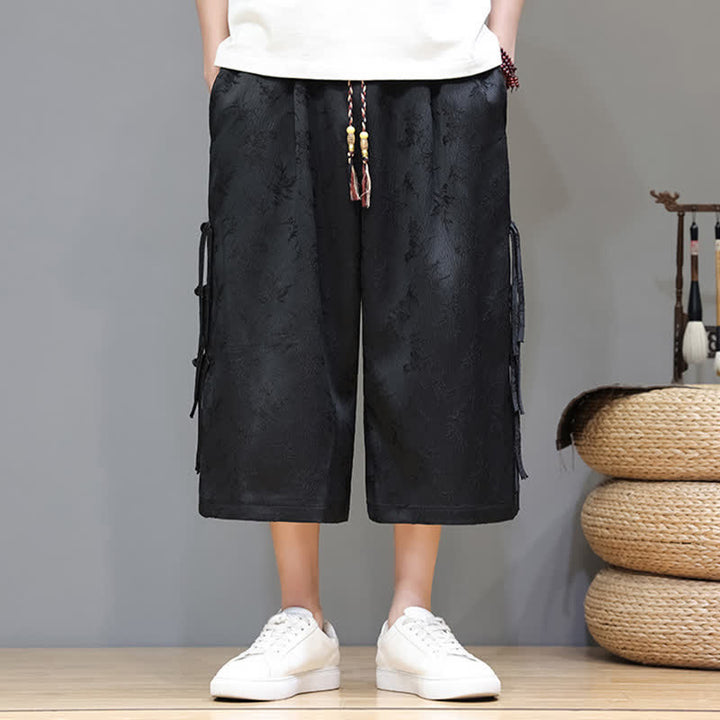 Buddha Stones Pantalones rectos de pierna ancha para hombre con botones laterales y bolsillos, estilo Summer Tang. - image 6