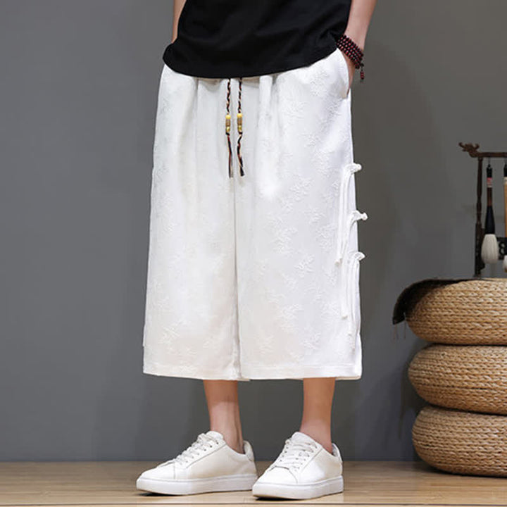 Buddha Stones Pantalones rectos de pierna ancha para hombre con botones laterales y bolsillos, estilo Summer Tang. - Blanco - US/UK/AU48，EU58(5XL) - image 8