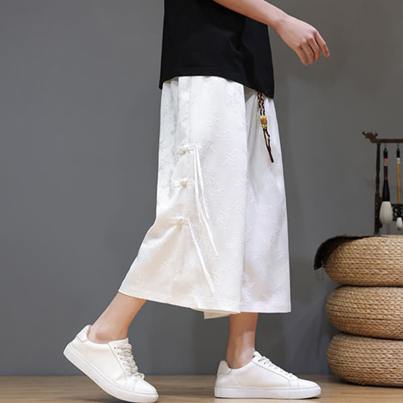 Buddha Stones Pantalones rectos de pierna ancha para hombre con botones laterales y bolsillos, estilo Summer Tang. - image 10