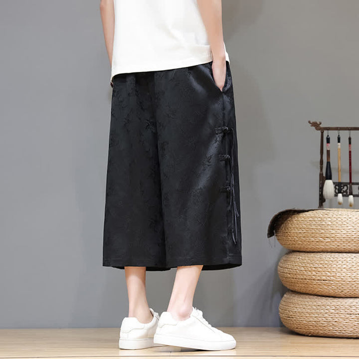 Buddha Stones Pantalones rectos de pierna ancha para hombre con botones laterales y bolsillos, estilo Summer Tang. - image 4