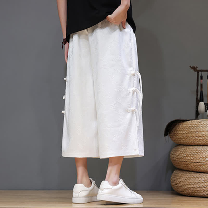 Buddha Stones Pantalones rectos de pierna ancha para hombre con botones laterales y bolsillos, estilo Summer Tang. - image 11