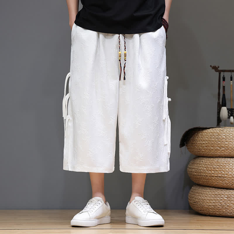 Buddha Stones Pantalones rectos de pierna ancha para hombre con botones laterales y bolsillos, estilo Summer Tang. - image 12