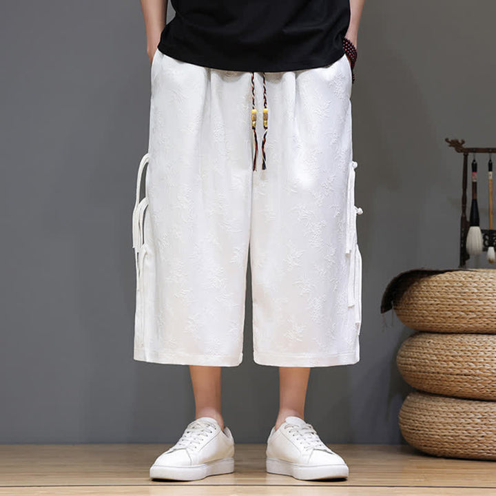 Buddha Stones Pantalones rectos de pierna ancha para hombre con botones laterales y bolsillos, estilo Summer Tang. - image 12