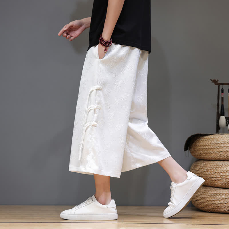 Buddha Stones Pantalones rectos de pierna ancha para hombre con botones laterales y bolsillos, estilo Summer Tang. - image 13