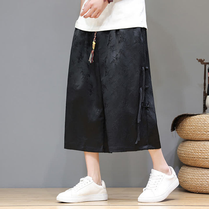 Buddha Stones Pantalones rectos de pierna ancha para hombre con botones laterales y bolsillos, estilo Summer Tang. - Negro - US/UK/AU48，EU58(5XL) - image 0