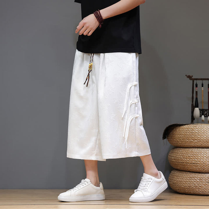 Buddha Stones Pantalones rectos de pierna ancha para hombre con botones laterales y bolsillos, estilo Summer Tang. - image 9