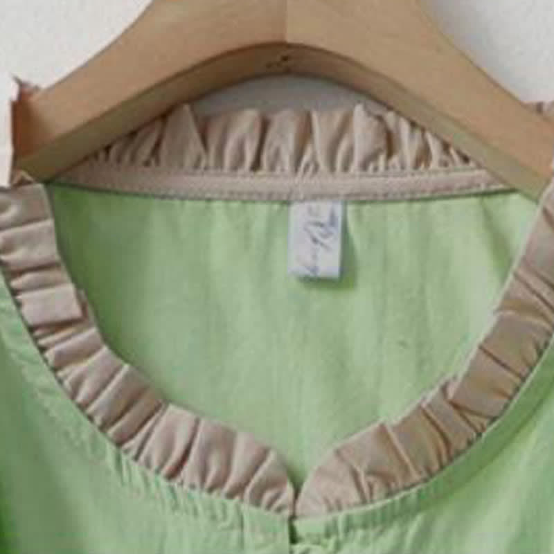 Buddha Stones Camisa de manga corta de algodón para mujer, estilo casual de verano, con botones, cuello con volantes y color liso. - image 14