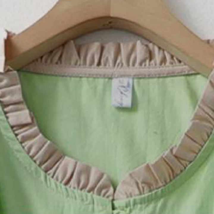 Buddha Stones Camisa de manga corta de algodón para mujer, estilo casual de verano, con botones, cuello con volantes y color liso. - image 14