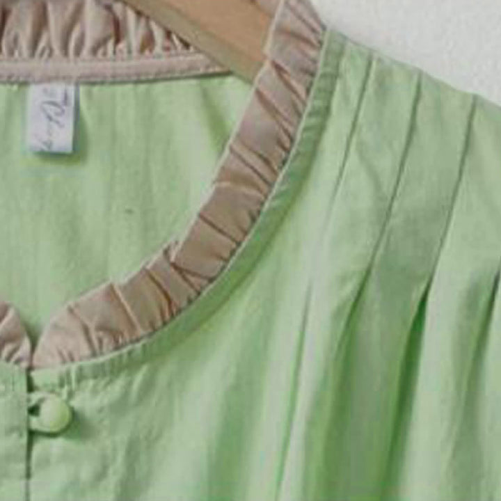 Buddha Stones Camisa de manga corta de algodón para mujer, estilo casual de verano, con botones, cuello con volantes y color liso. - image 15