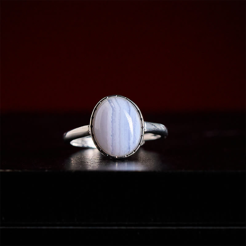Buddha Stones Anillo de equilibrio redondo de ágata azul natural - image 1