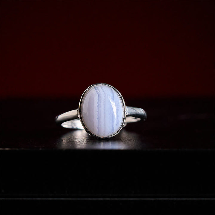 Buddha Stones Anillo de equilibrio redondo de ágata azul natural - image 1