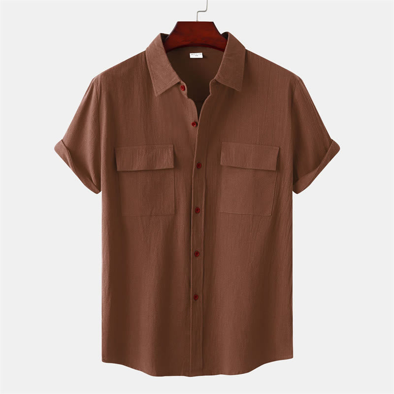 Buddha Stones Camisas de manga corta para hombre, estilo casual de verano, con botones y bolsillos decorativos. - Tierra de siena - US/UK/AU46, UE 56 (3XL) - image 29