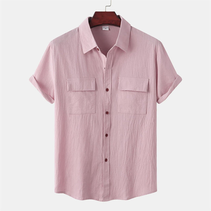 Buddha Stones Camisas de manga corta para hombre, estilo casual de verano, con botones y bolsillos decorativos. - rosa claro - US/UK/AU46, UE 56 (3XL) - image 43