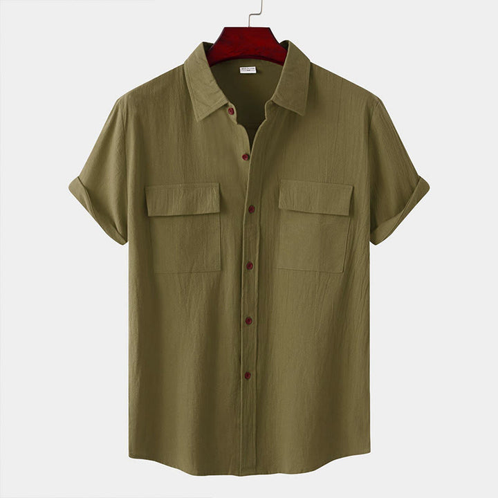 Buddha Stones Camisas de manga corta para hombre, estilo casual de verano, con botones y bolsillos decorativos. - Verde oscuro - US/UK/AU46, UE 56 (3XL) - image 57