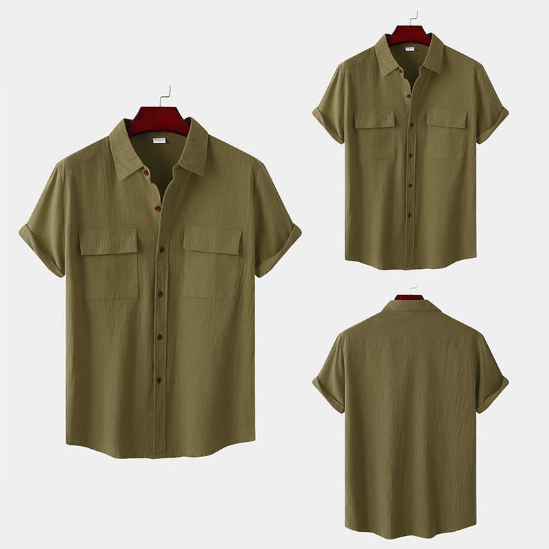 Buddha Stones Camisas de manga corta para hombre, estilo casual de verano, con botones y bolsillos decorativos. - image 58