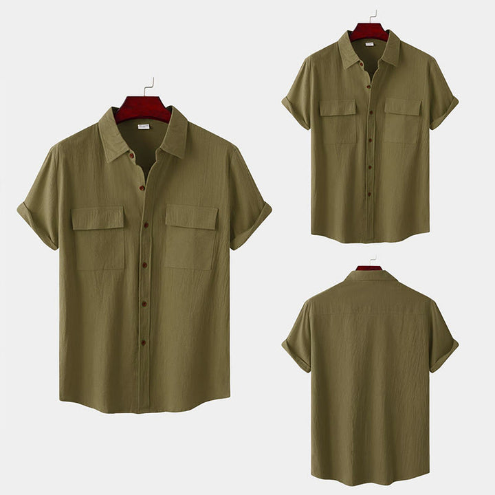 Buddha Stones Camisas de manga corta para hombre, estilo casual de verano, con botones y bolsillos decorativos. - image 58