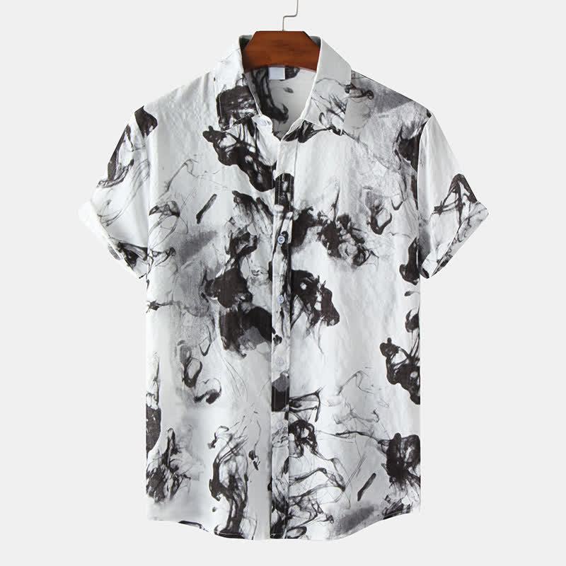 Buddha Stones Camisas de manga corta para hombre, estilo casual de verano, con botones y estampado de tinta. - Negro - US/UK/AU46, UE 56 (3XL) - image 0