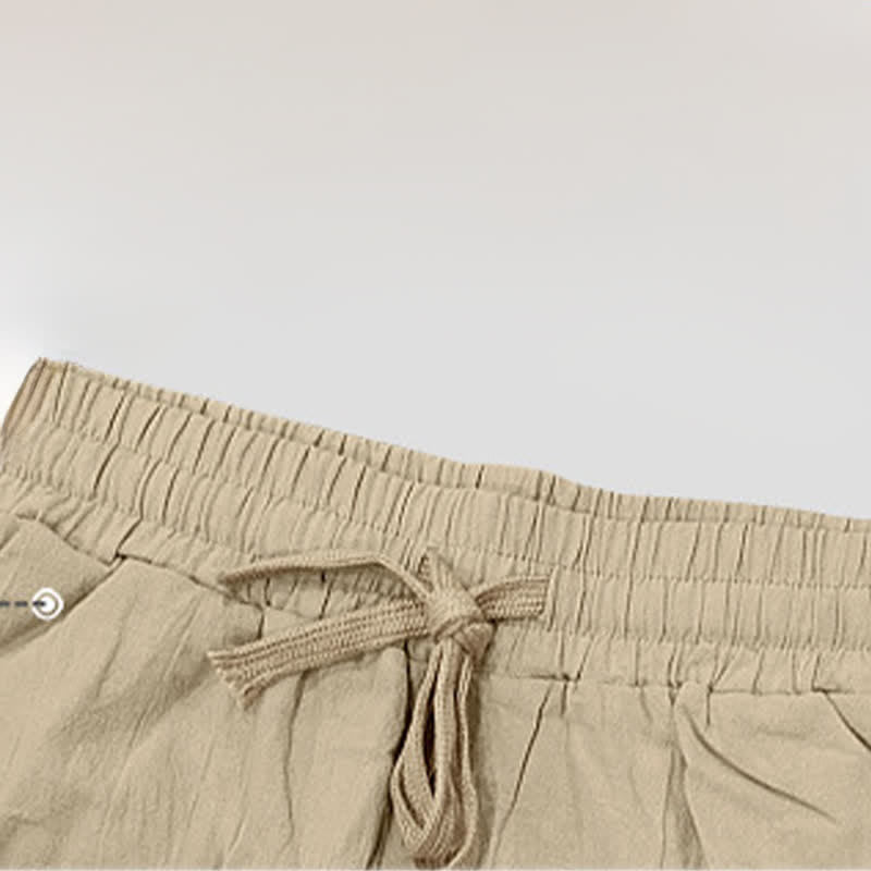 Pantalones cortos tipo bermudas Buddha Stones de verano con cordón ajustable y abertura lateral, color liso, para hombre, con bolsillos. - image 5